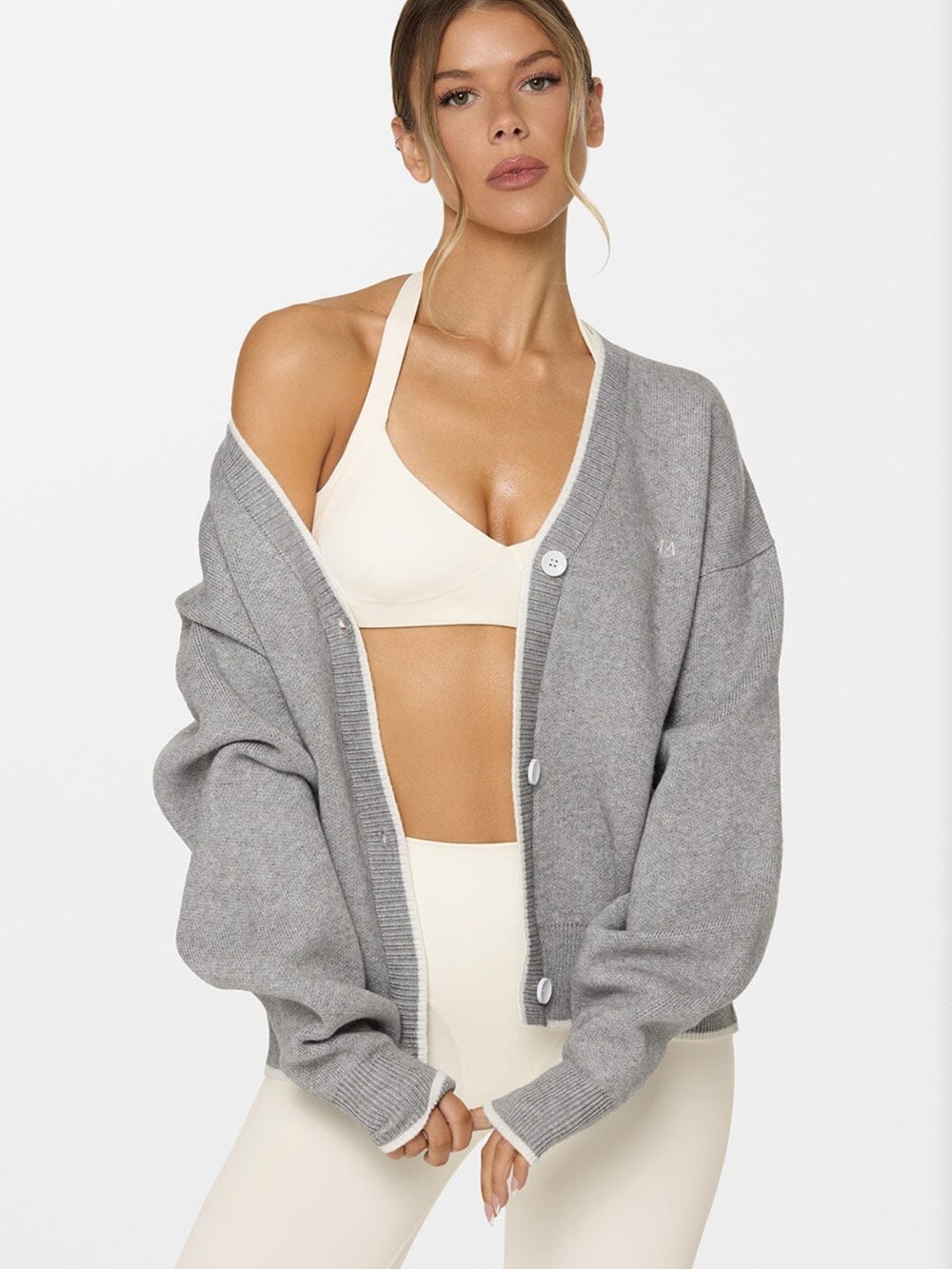 Nama Gray Button-Front Women's Cardigan Sweater